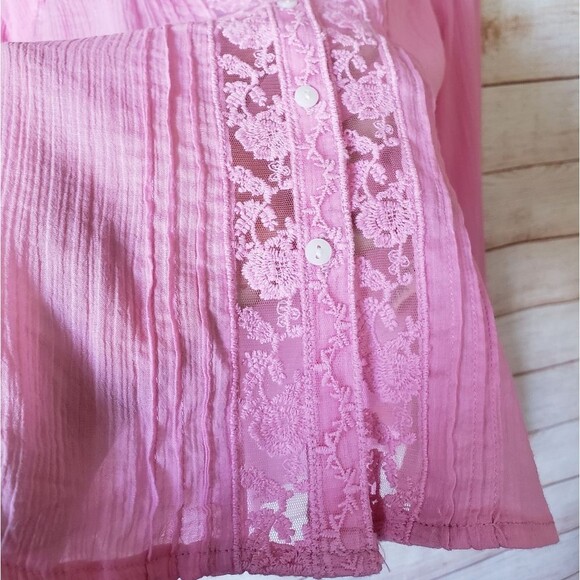 Free People 100% Cotton Clemence Buttondown Blouse Shirt Pink Size Medium - Picture 7 of 13
